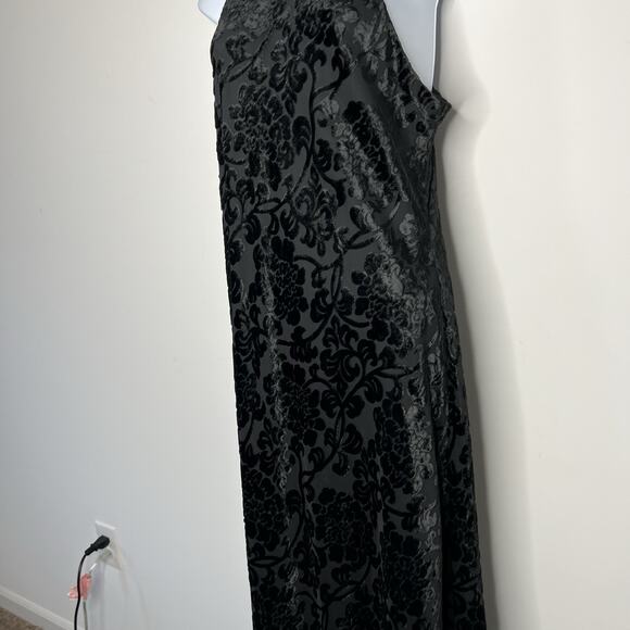 Hampton Nites Dress Womens 10 Black Velvet Burnout Slip Maxi Y2k 90s Whimsigoth - Picture 1 of 15